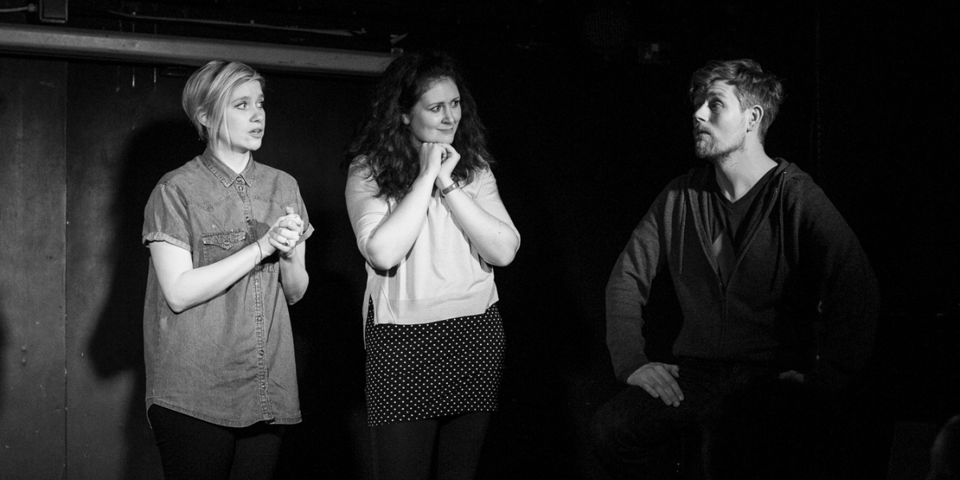 Sally, Emily and I improvise on the Hoopla stage.