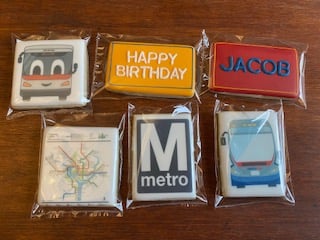 a bunch of DC Metro-themed frosted cookies