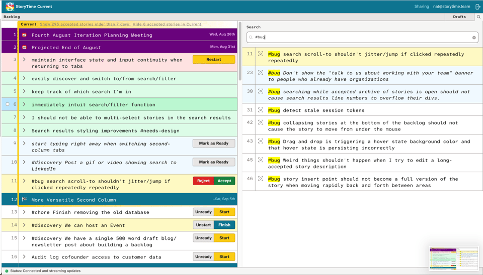 Screenshot of Search results view.