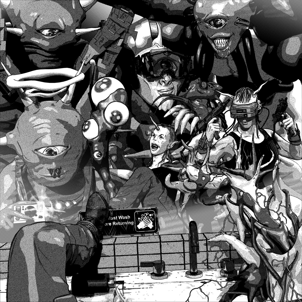 The snakewolf crew all together for a bathroom selfie