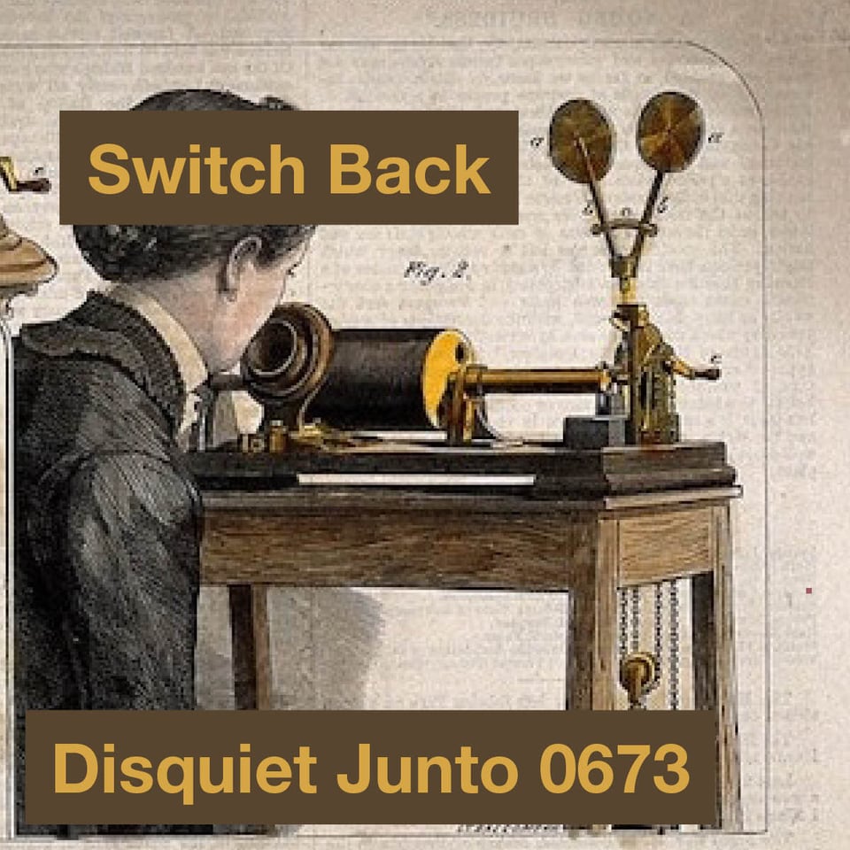 This image shows a woman in a patent drawing using an early microphone. The image also displays the name and number of the Disquiet Junto project.