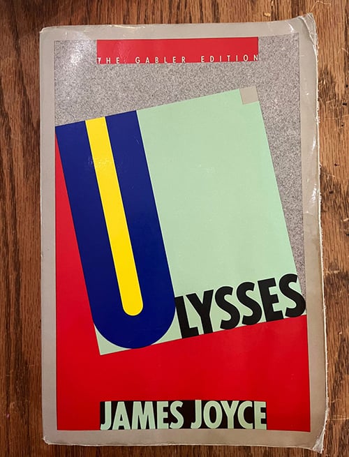 A decades-old copy of James Joyce's Ulysses, the Gabler Edition.
