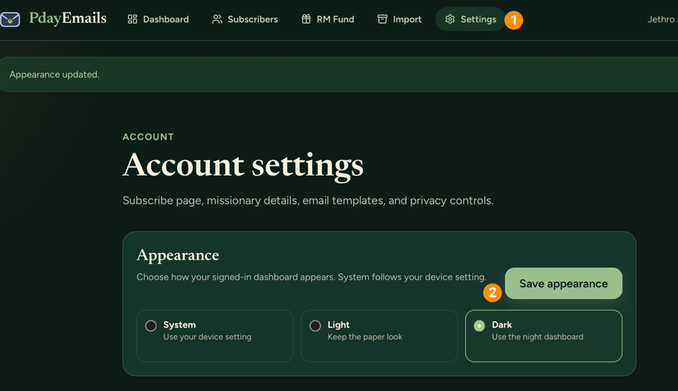 Your P-Day Emails dashboard can now go dark
