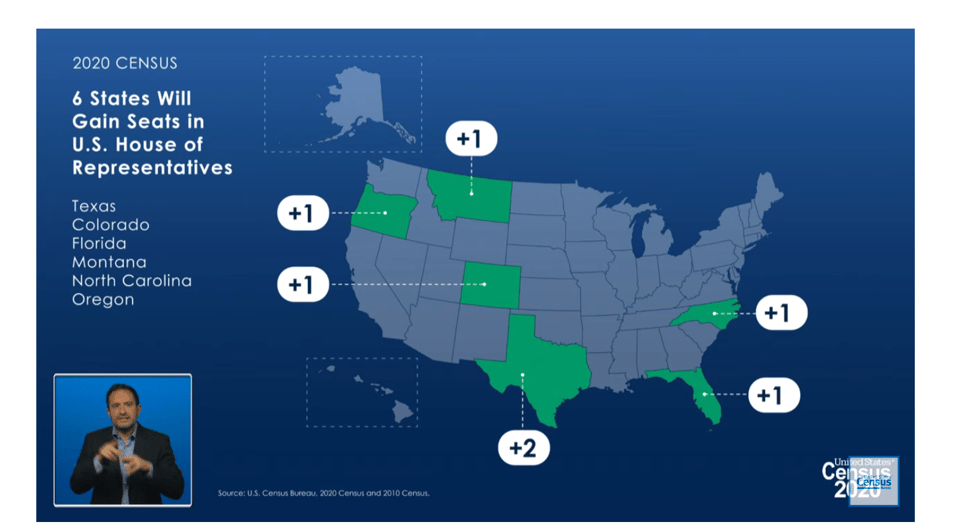 a 2021 Census Bureau map showing House seats won