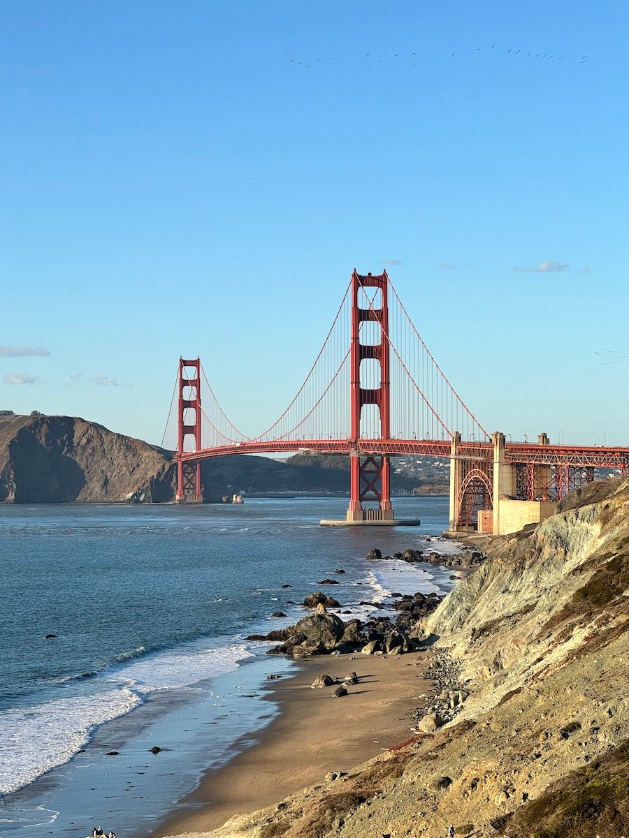 The Golden Gate and bridge.