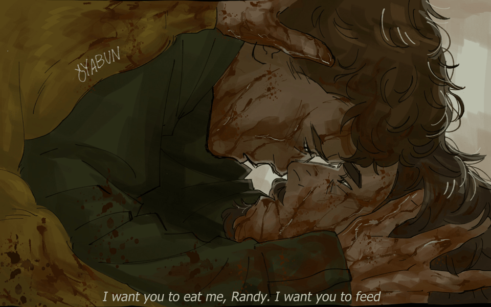 Randy and Benson from THE PASSENGER locked in a bloody embrace