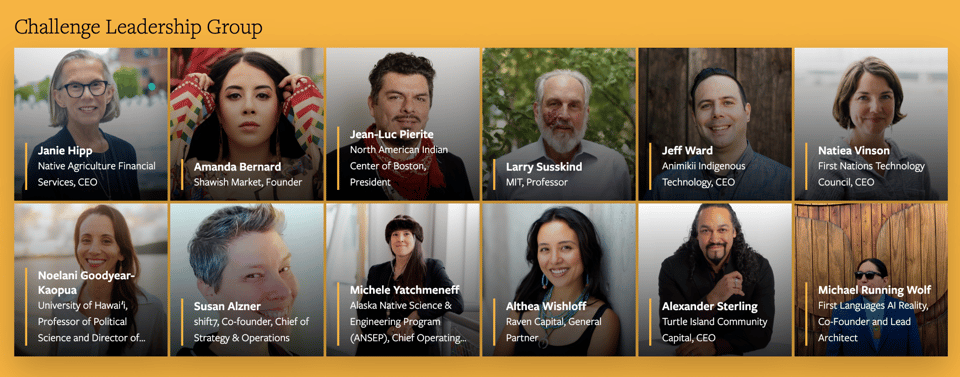 A grid of 12 profile photos divided in two rows - featuring various leaders involved in the 2027 MIT Solve Indigenous Communities Fellowship.