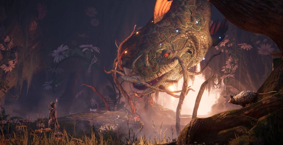 Hazel, the protagonist of South of Midnight, talks to a giant catfish