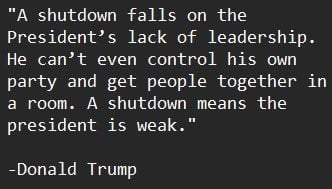 Trump’s words on who is responsible for a Government shutdown.