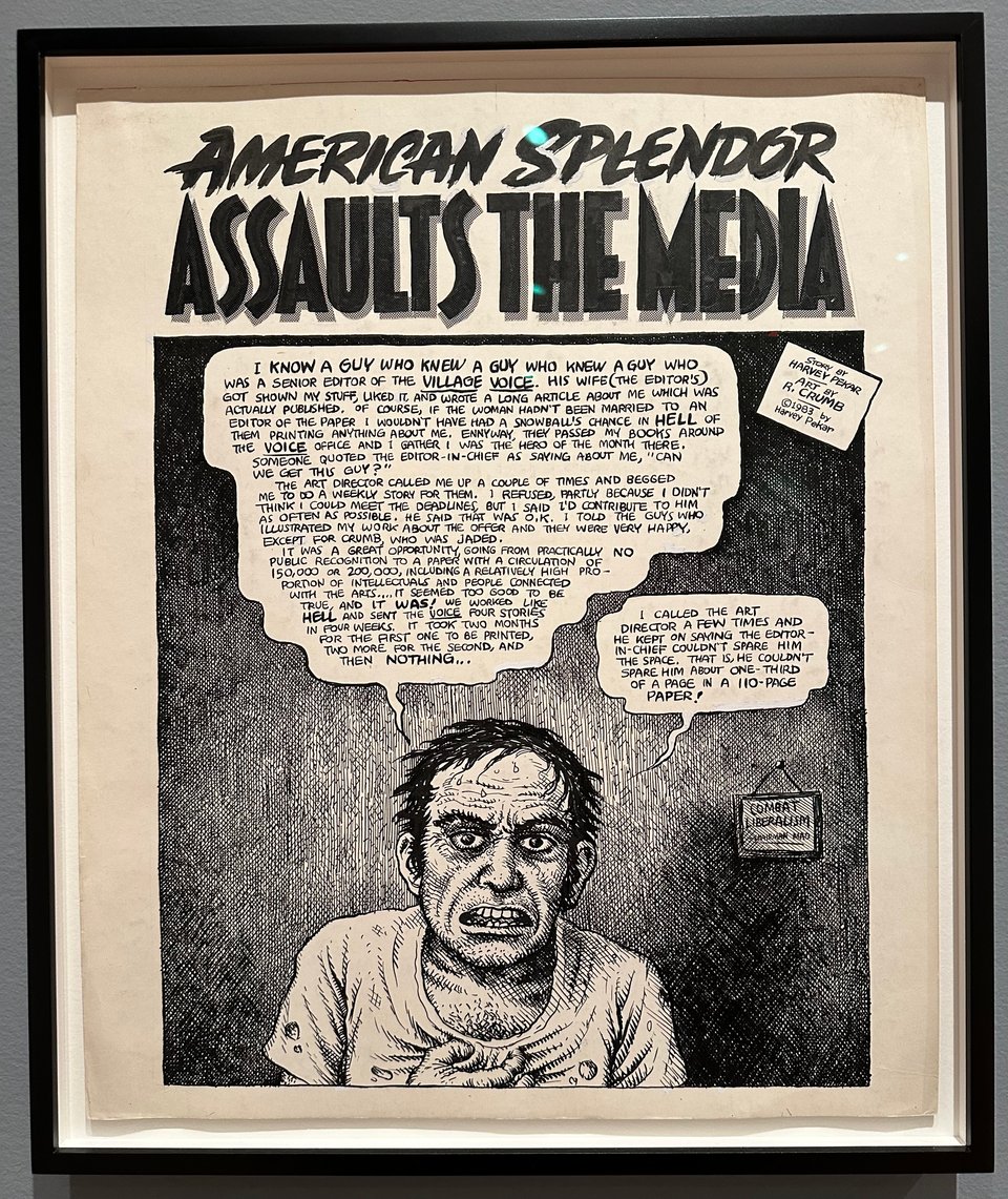 photo of original art of an R. Crumb illustrated Harvey Pekar story