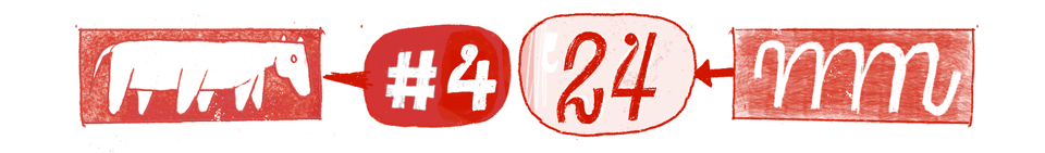A small illusttration at the bottom of the mail. It shows a 6 legged horse with a speech bubble that says "number 4". An other speech bubble says "24" in a hand lettered style that is very similar to the typeface that is the topic of this mail.