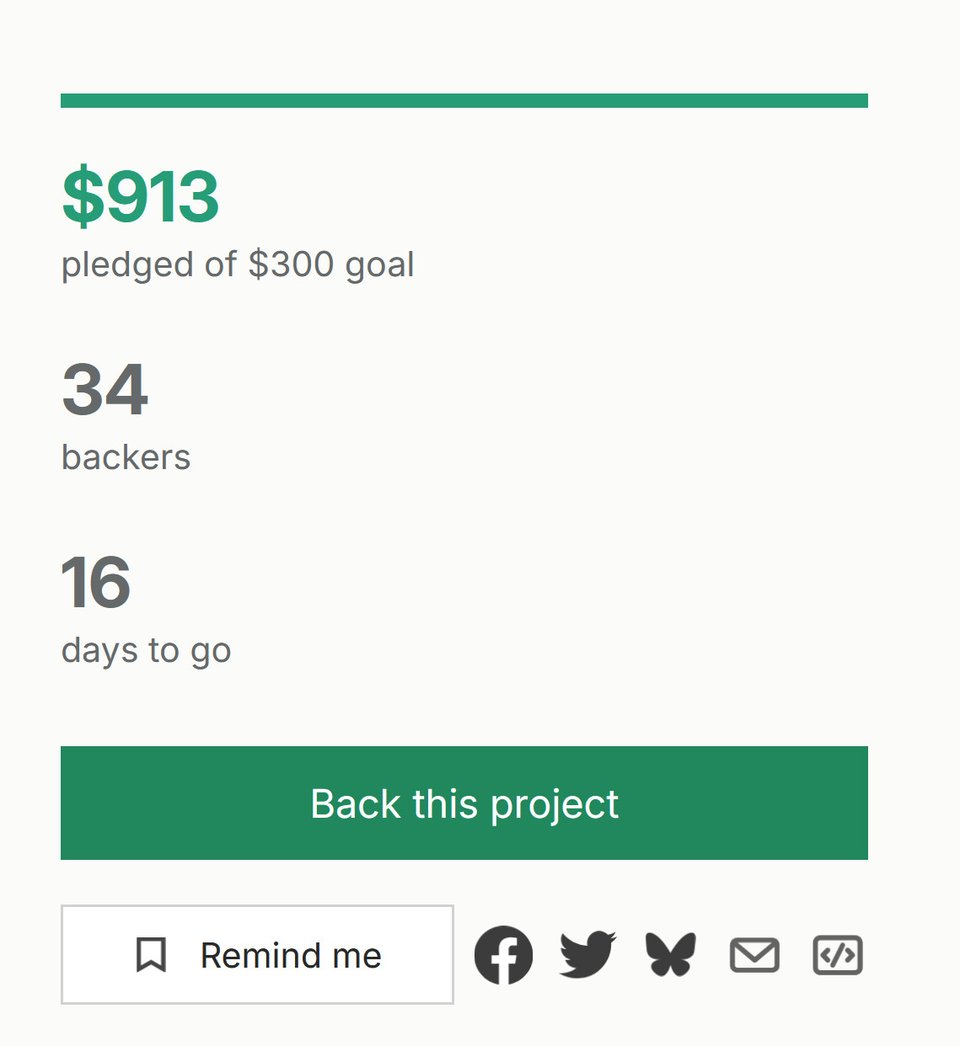 a screencap showing that my kickstarter is at $913.