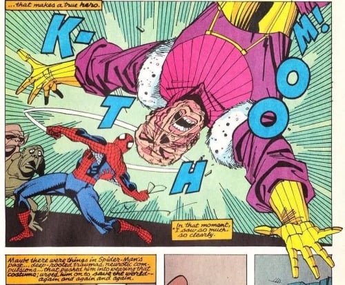 Spider-Man punching Baron Zemo.