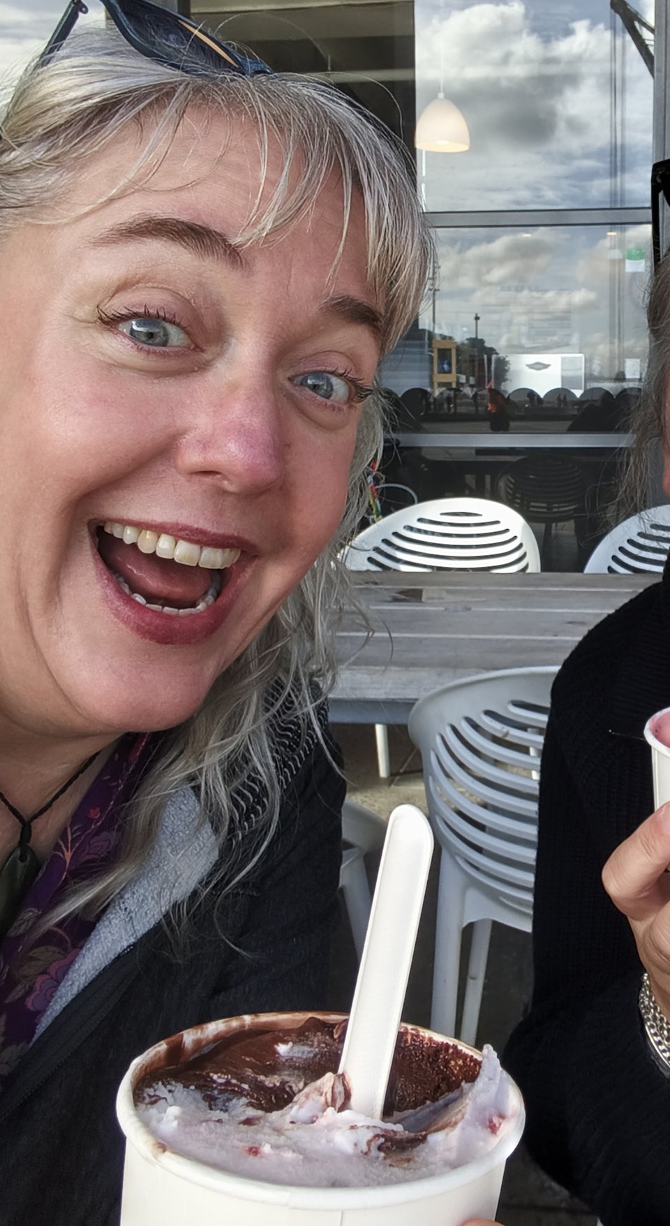 Rachael pictured grinning over her chocolate and raspberry lamington gelato