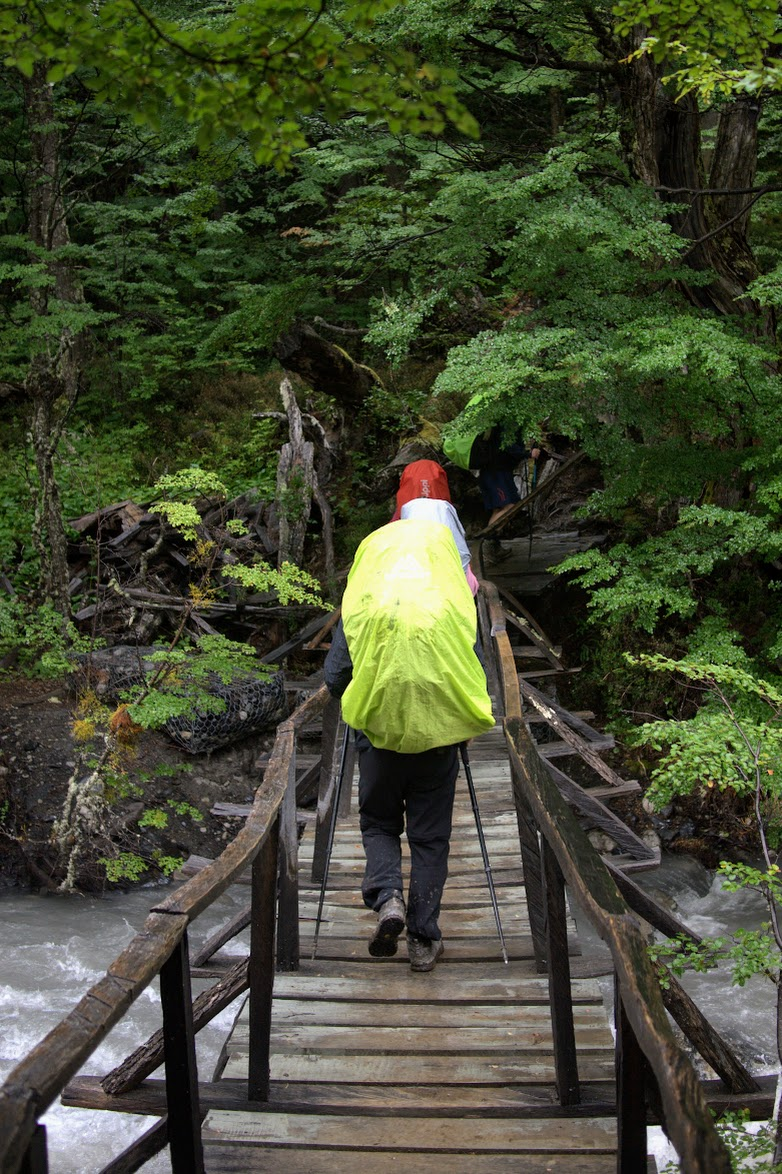 Crossing the river on a wet day
