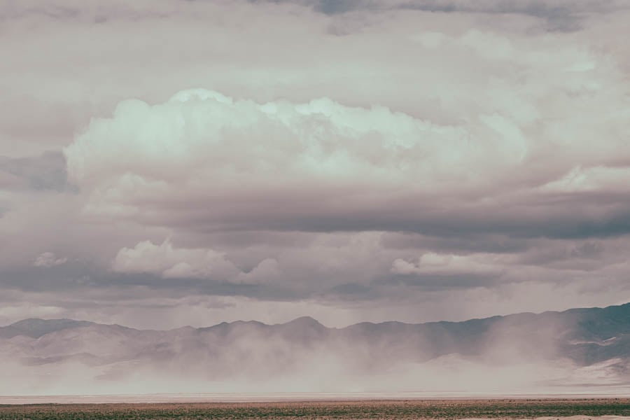 A storm cloud kicking up the dust of the High Sierra desert in Trona, CA