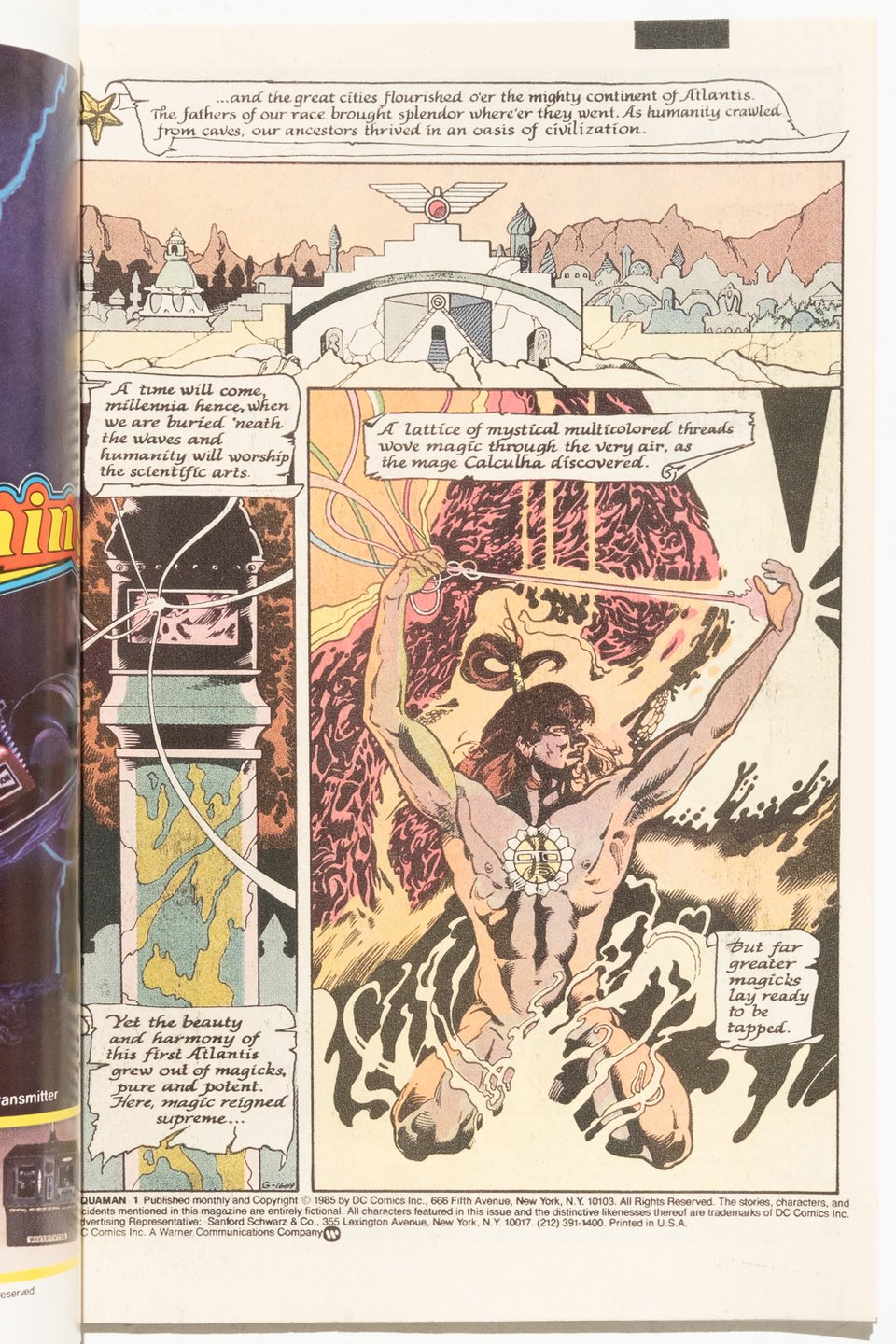 a page from "Aquaman" by Craig Hamilton. It is a history of Atlantis and also a prophecy. A nude man is weaving magic spells in the final battle, I think that's Arion, another DC character
