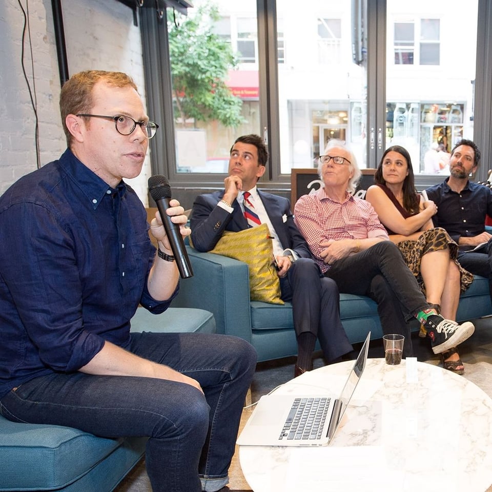 Ben speaking at the Rapha Cycling club