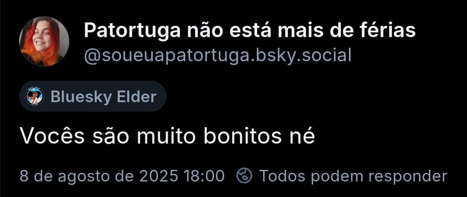 Imagem mostra post da @soueupatortuga com o texto: Vocês são muito bonitos né