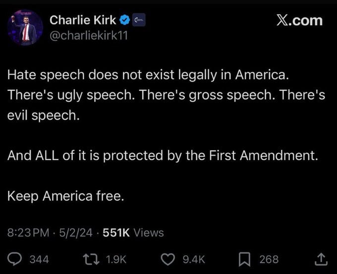 Charlie Kirk, on the other hand, had spoken on this - and now speaks to us from the grave.