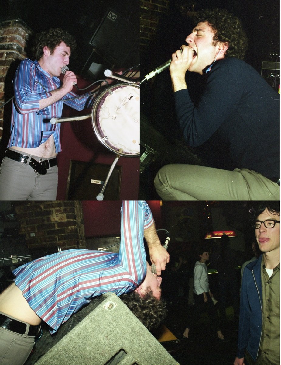 Adam Miller singing for the vogue, laying on monitors, and throwing barstools. At Vancouver's Brickyard venue. 2000.