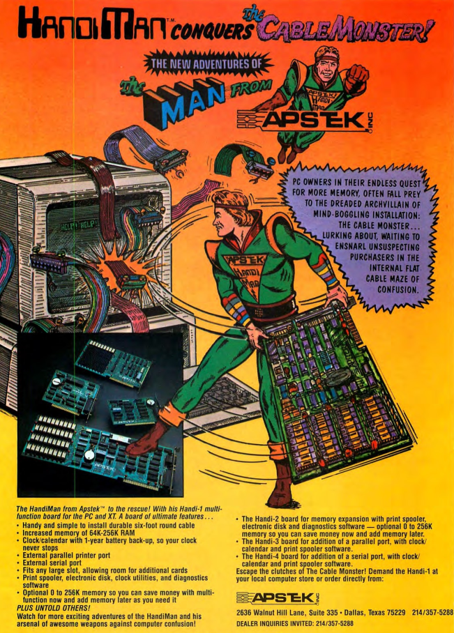 A comic book style drawing of a superhero swinging a "multi-function board" at a computer monitor. There are long-winded descriptions of "cable monsters" making everything too complicated.