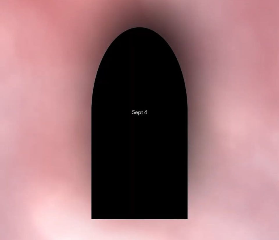 A black arch that contains the text "Sept 4" in front of a pink cloud