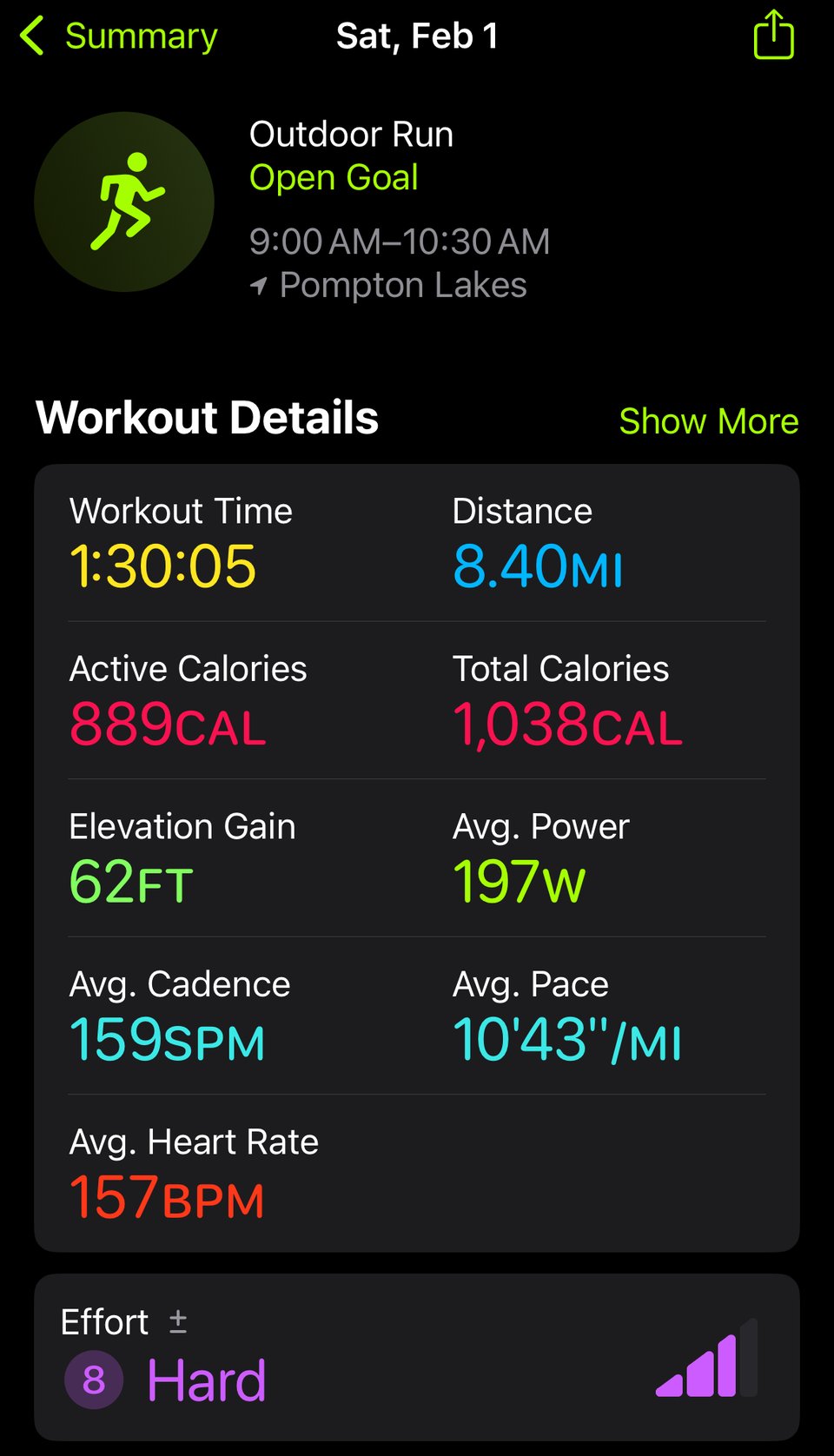 screen cap of Apple Fitness results of an outdoor running workout