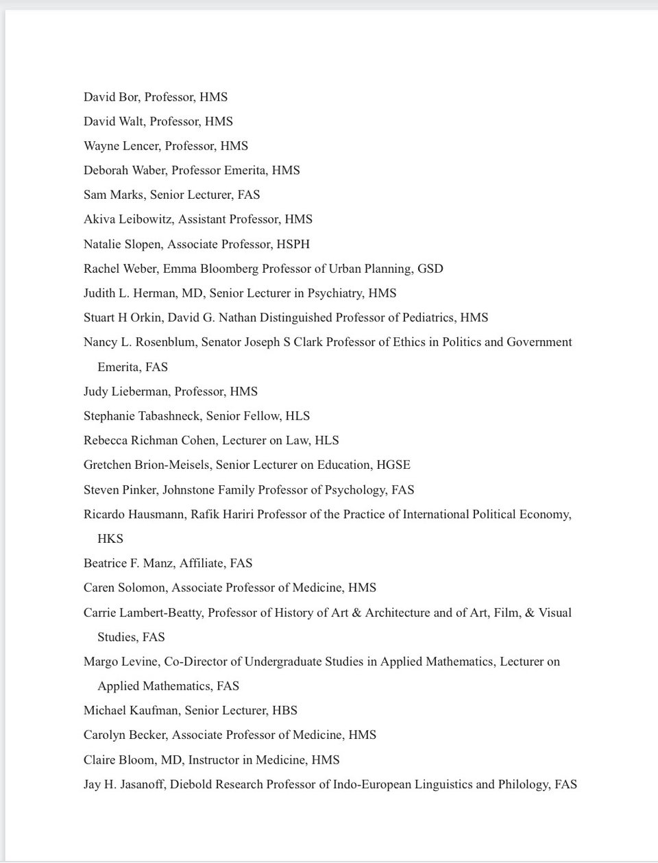 Page 3 of 6 pages of the letter sent by Jewish Harvard faculty and staff in defense of Harvard.