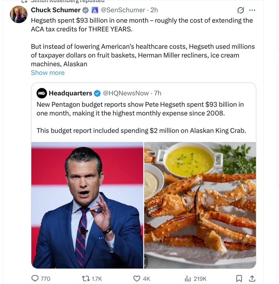 Pete Hegseth spent $93 billion last month. Really.