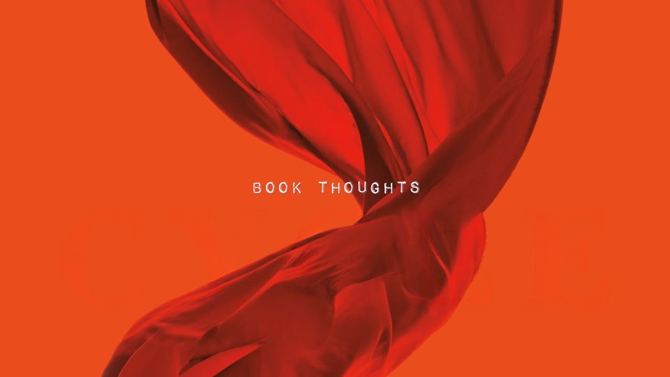 A horizontally cropped version of the cover art for Shalene Gupta's book, The Cycle, has Book Thoughts centered in white font