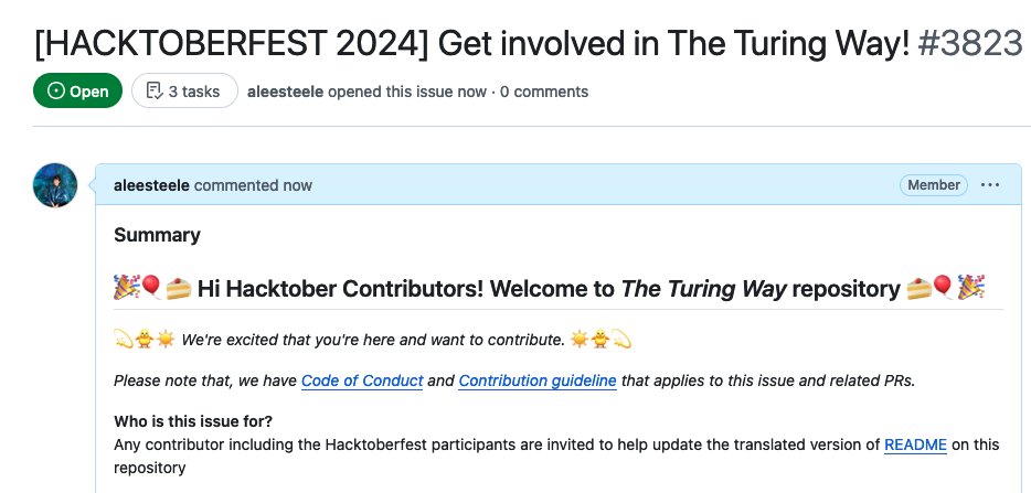 Screenshot of Github issue linked below, about the Hacktoberfest.