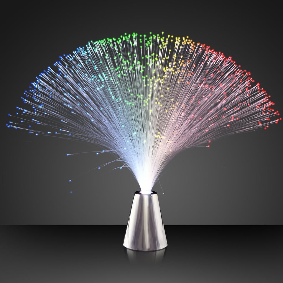 Multicolor fiber optic decor with silver base on black background