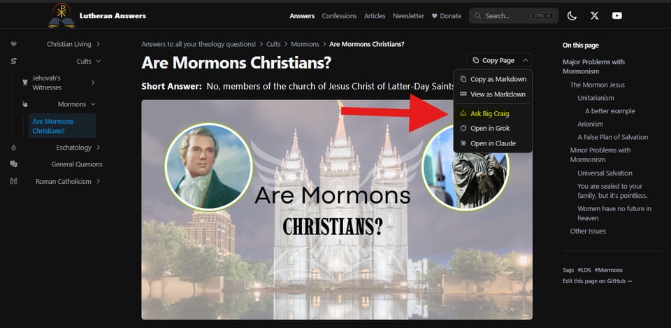 A screen shot of the Lutheran Answers website.