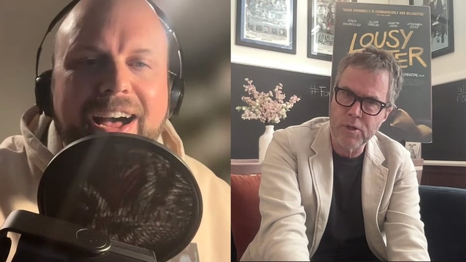 Guest Bob Byington with co-host Jason Bailey.
