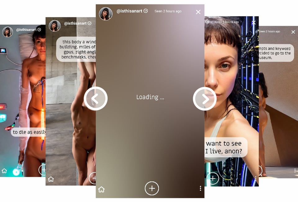 A screenshot from a fictional social media website for a user named @isthisanart with the image blurred out and the text