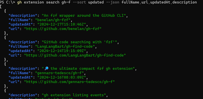 JSON output with rendered emojis