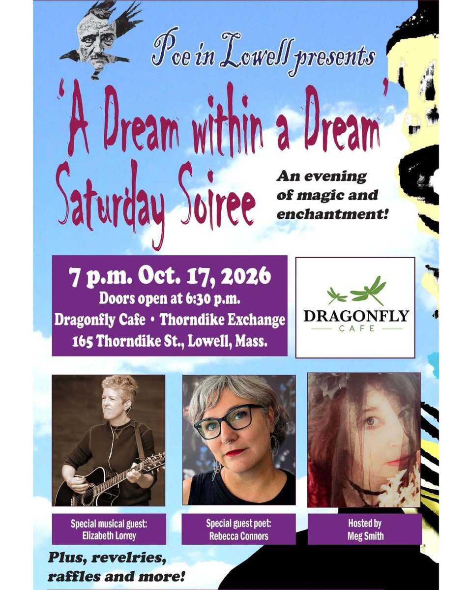 This graphic has photos of the participants in the soiree and the date and times which I have listed below.