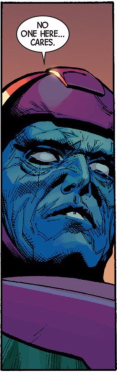 Kang the Conqueror declaring "No one here...cares" from Avengers Vol. 5 #34