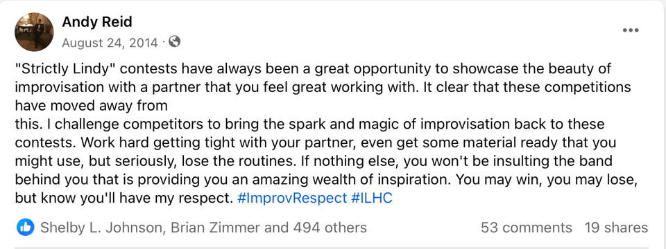 A post from Andy Reid that says: