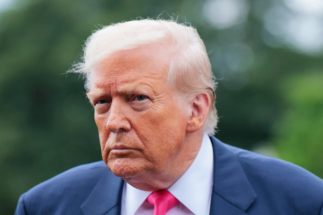 Donald Trump speaks to the media as he departs the White House on July 15, 2025 in Washington, D.C.