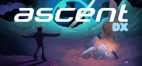 Promo image for Ascent DX. A spacefarer looks up a crashed ship and a looming mysterious planet in the background.