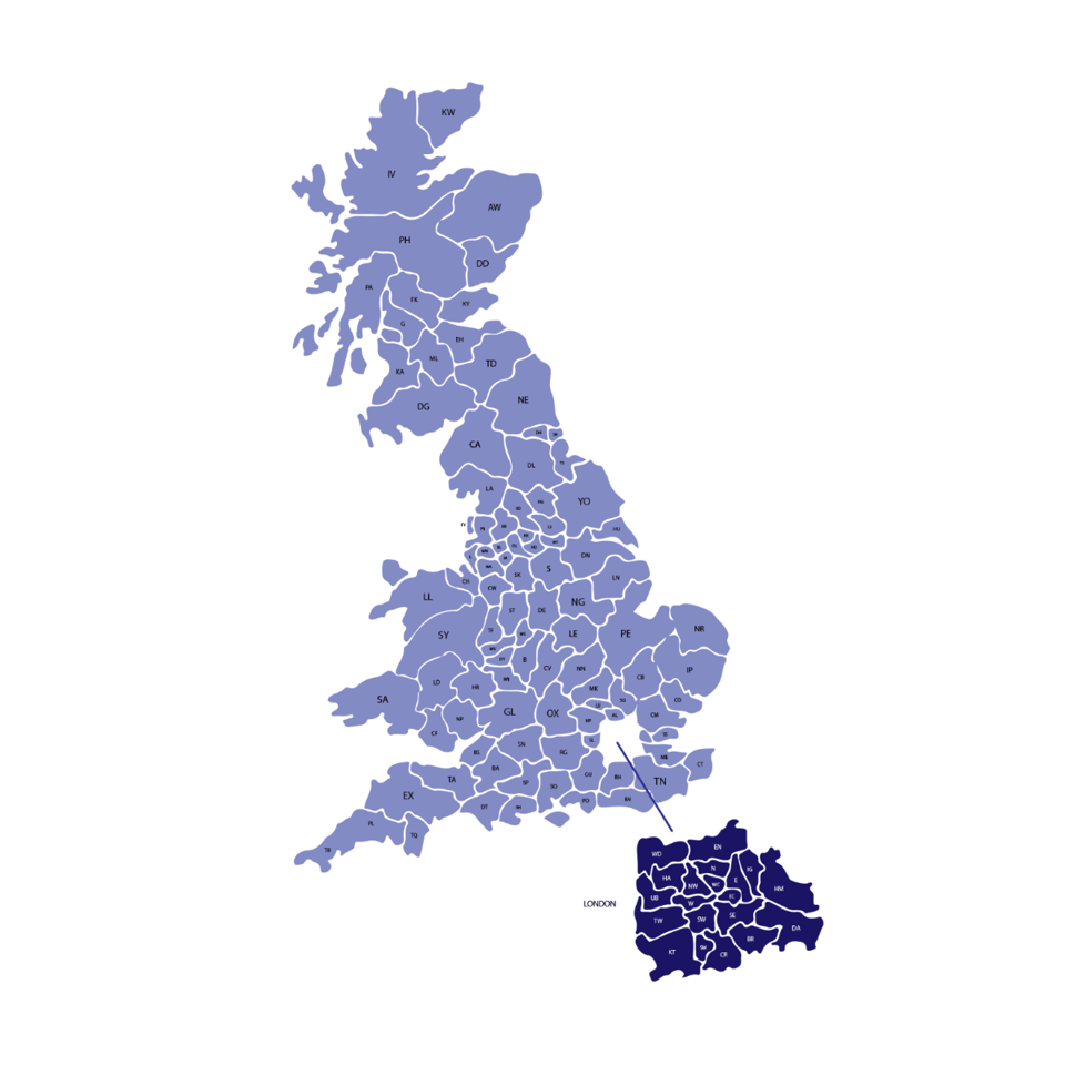 A map of UK postcode areas