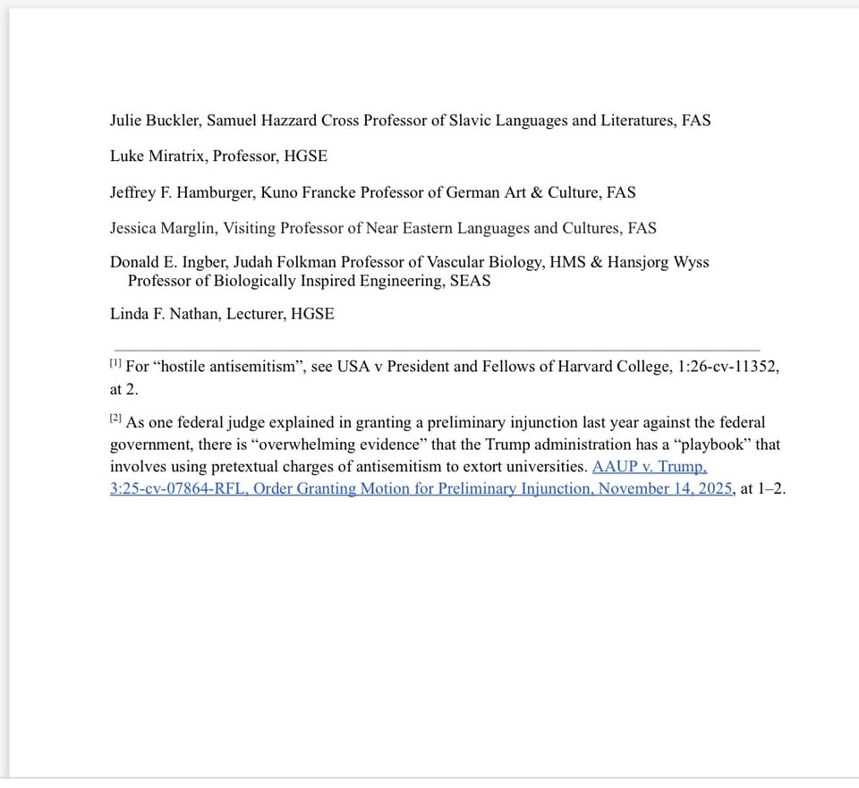 Page 6 of 6 pages of the letter sent by Jewish Harvard faculty and staff in defense of Harvard.