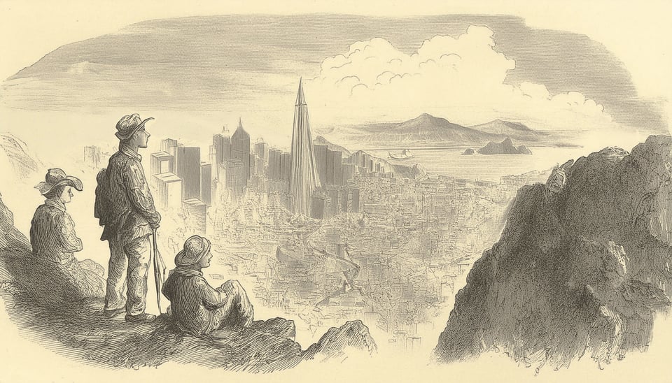 Explorers overlooking San Francsico from a hill top