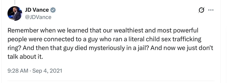 JD Vance 2021 opinion on the Epstein files