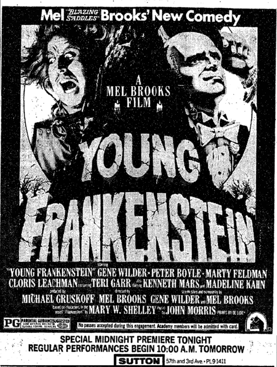 Newspaper ad for "Young Frankenstein."