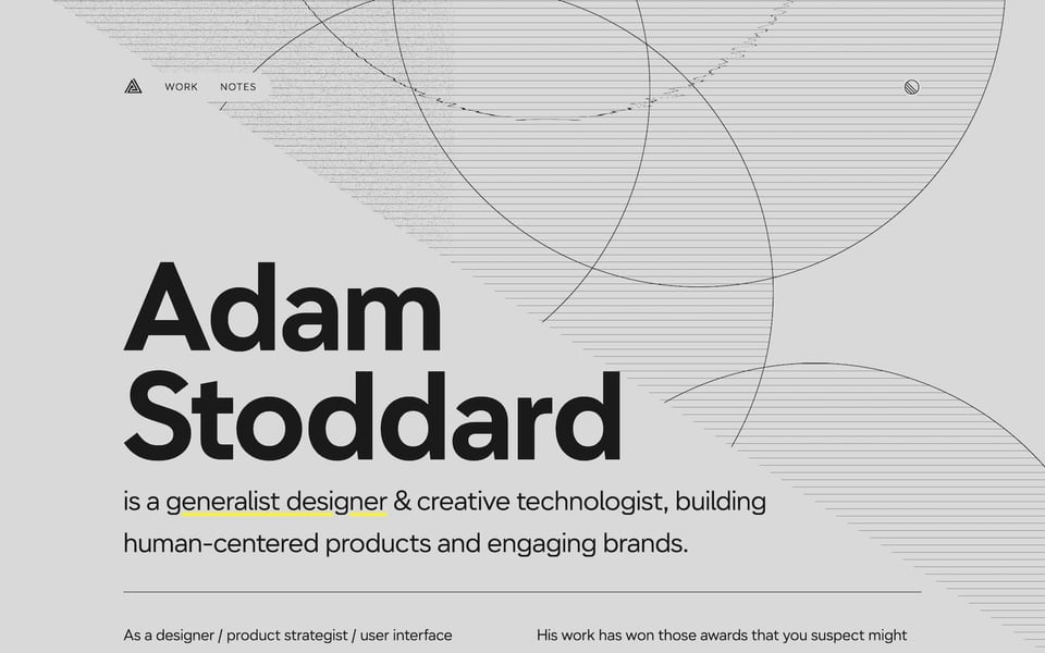 Adam Stoddards home page featuring a randomly generated noise graphic