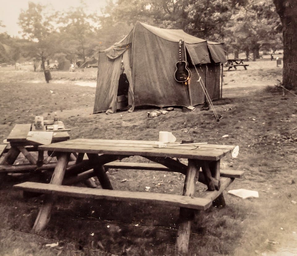 Our Army Surplus tent, in a photo taken at Rondeau Provincial Park in Ontario around the same time