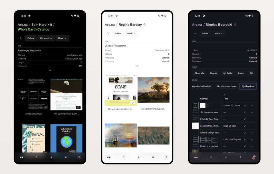 screengrabs of the Android app on three different phones